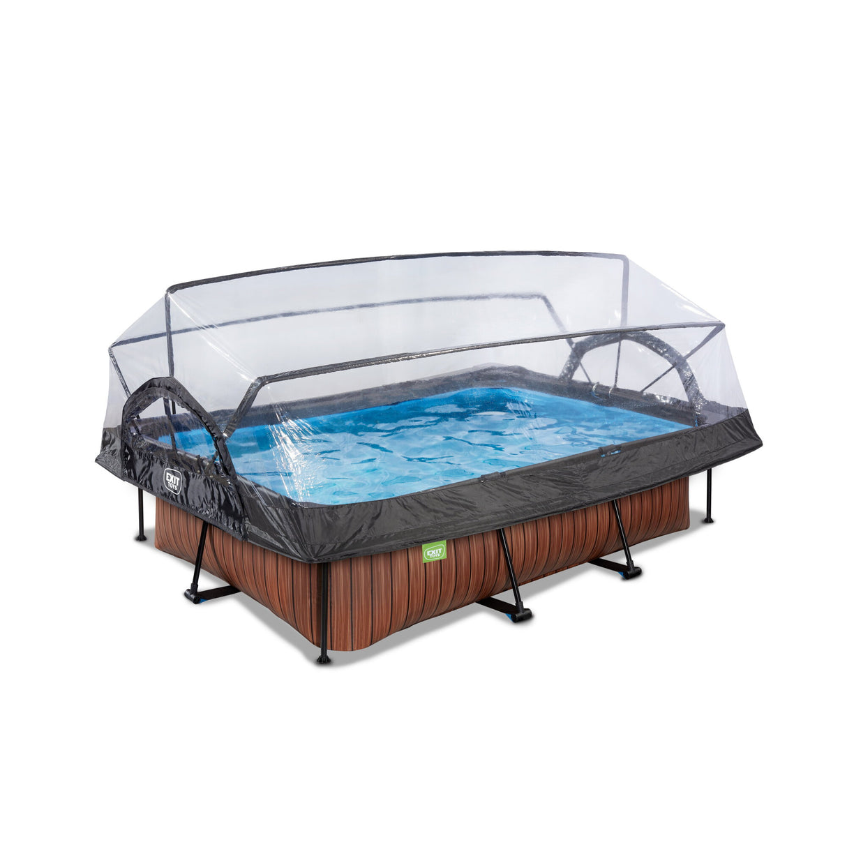 EXIT Wooden Rectangular Pool with Filter Pump & Dome Cover - 220x150x65cm