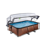 EXIT Wooden Rectangular Pool with Filter Pump & Dome Cover - 220x150x65cm