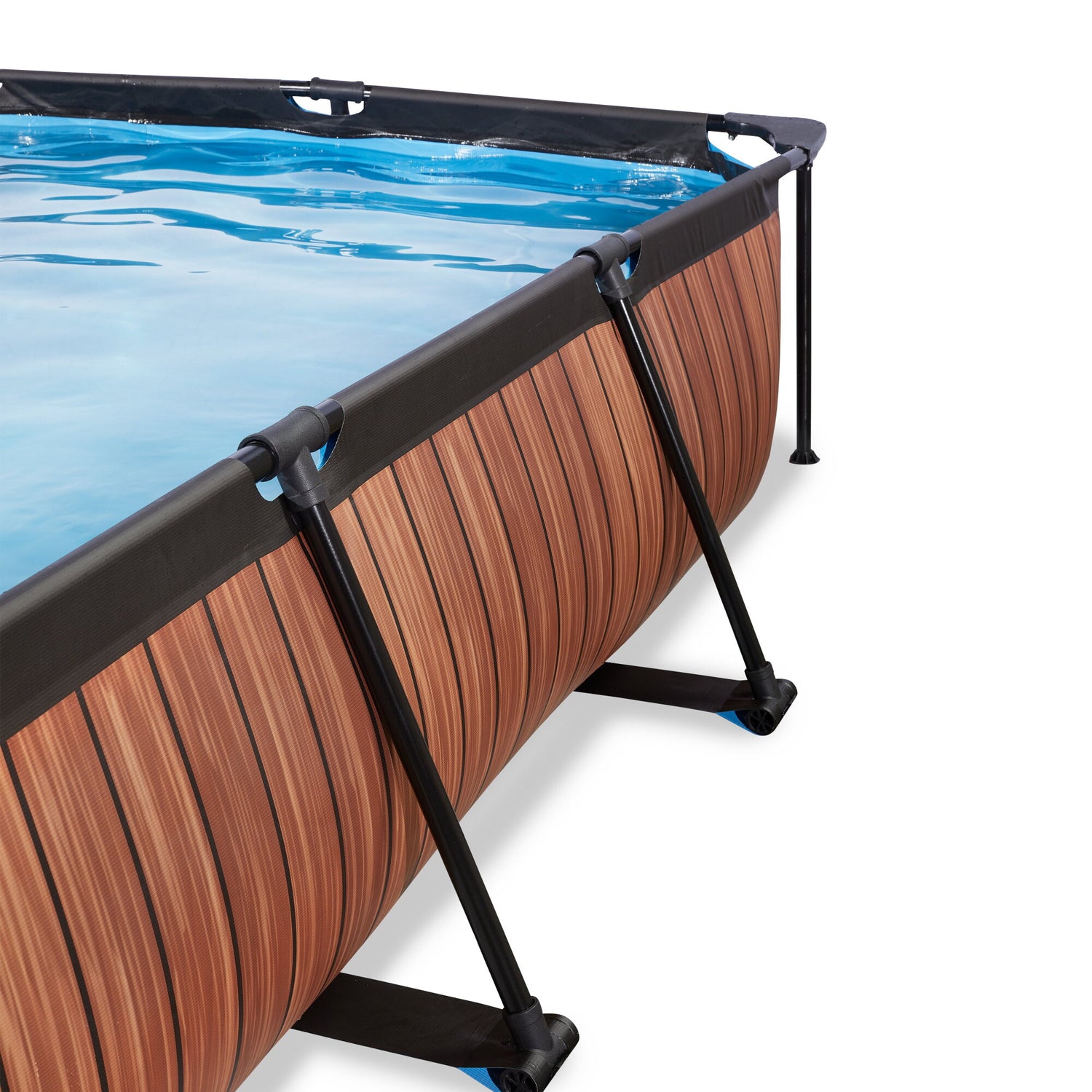 EXIT Wooden Rectangular Pool with Filter Pump & Dome Cover - 220x150x65cm