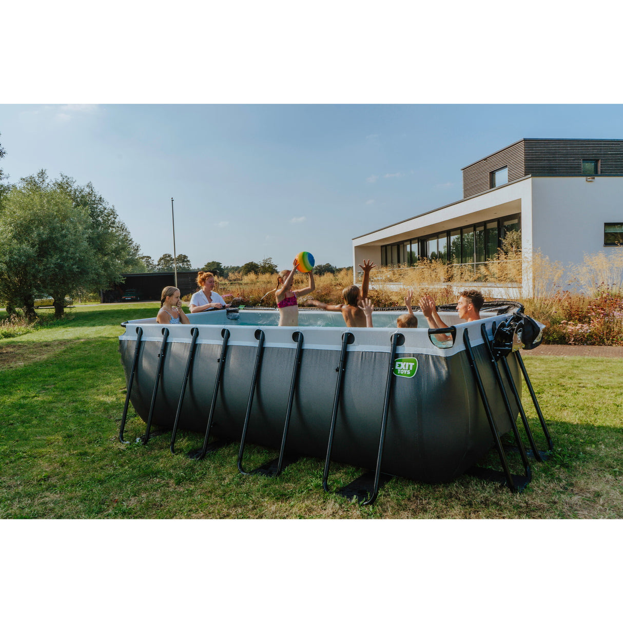 EXIT Brown Wooden Rectangular Frame Swimming with Filter Pump - 400x200x122cm