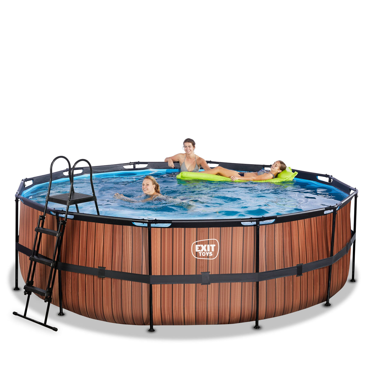 EXIT Wood Round Frame Pool with Ladder - ø450x122cm (12V Cartridge)