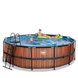 EXIT Wood Round Frame Pool with Ladder - ø450x122cm (12V Cartridge)