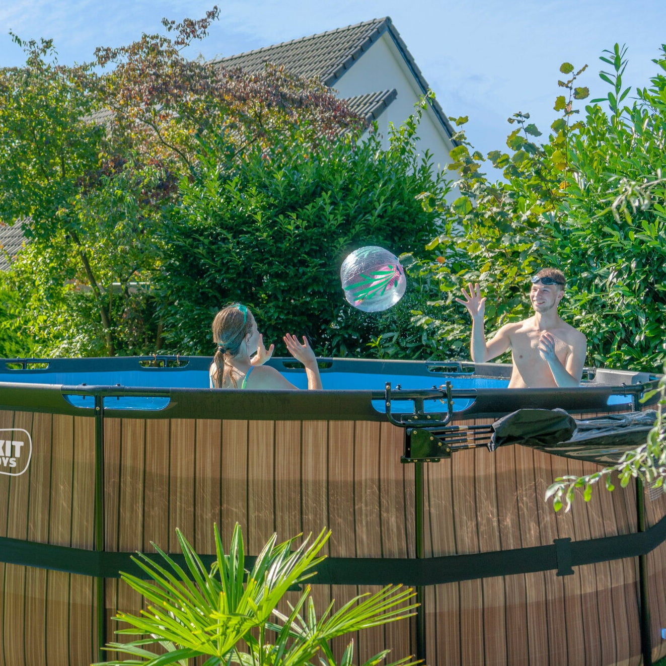 EXIT Wood Round Frame Pool with Ladder - ø450x122cm (12V Cartridge)