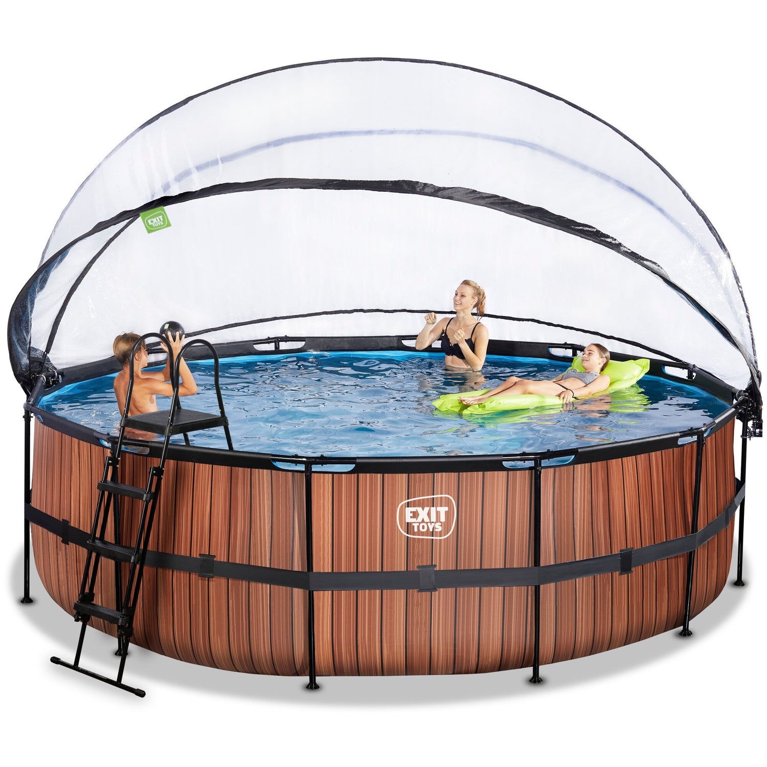 EXIT Brown Wood Round Frame Pool - ø427x122cm (12V Sand Filter)