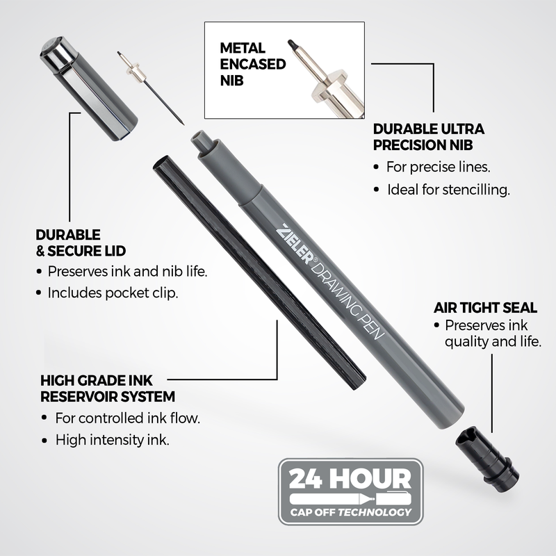 Zieler 12 Fineliner Drawing Pens - Black, Sepia, Grey