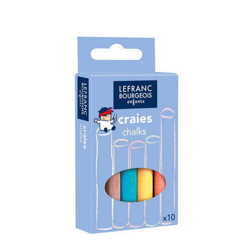 Pack of Lefranc Bourgeois children's chalks with colorful chalks inside on a white background