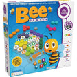 Bee Genius educational puzzle game box by The Happy Puzzle Company, featuring a bright blue front design with a cartoon bee, honeycomb board, and colorful pieces.