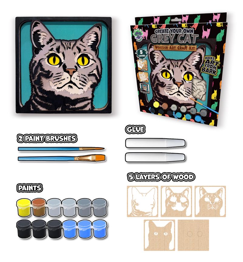 Splat Planet Wood Art Kit - Grey Cat