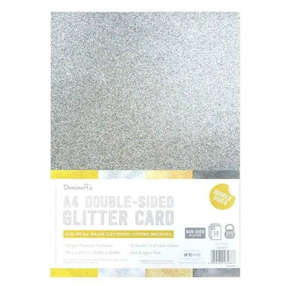 Dovecraft Glitter Car A4 Double Sided - Silver (12 Sheets)