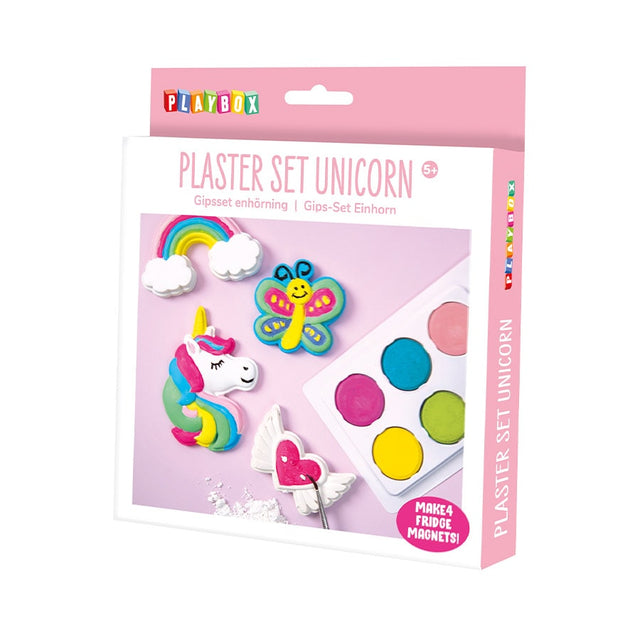 Playbox plaster set unicorn packaging on a white background