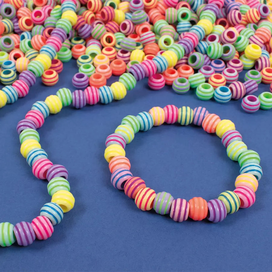 Playbox Beads & String - Striped Pastel (180 Pieces)