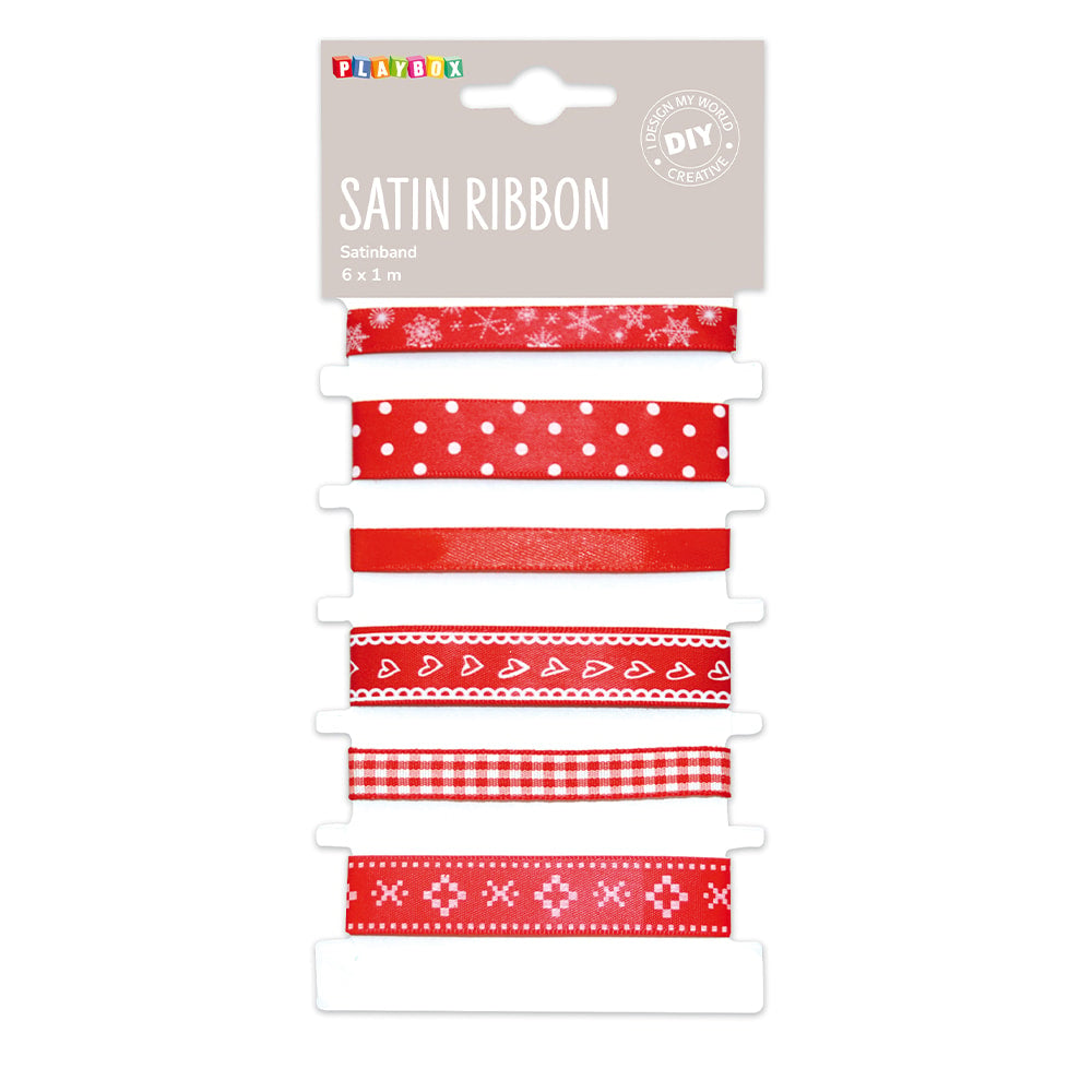 Playbox Satin Ribbon Mix - Red (6x1m)
