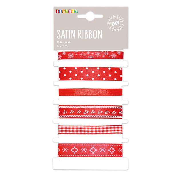 Playbox Satin Ribbon Mix - Red (6x1m)
