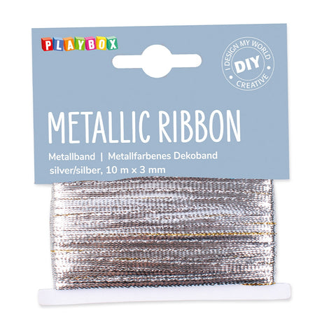 Playbox Metallic Ribbon 10m x 3 mm - Silver