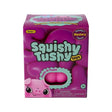 A box of Squishy Tushy Toys, Series 1, featuring a pink pig illustration and a clear window showing two pink squishy eggs inside, on a white background.