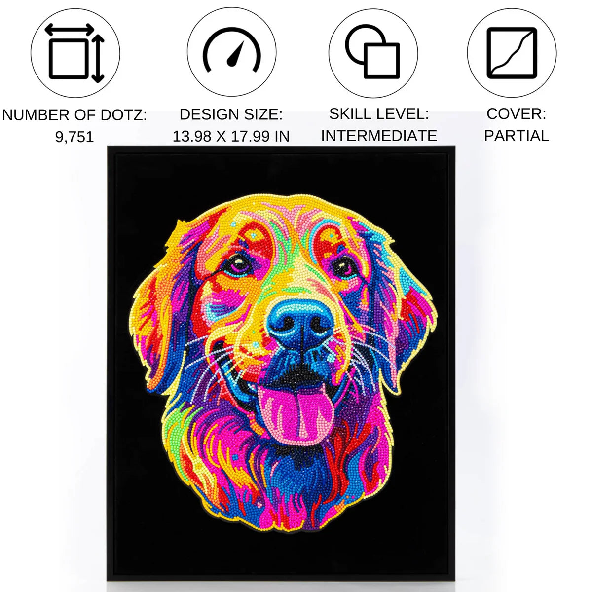 Diamond Dotz Flock Canvas 35x46cm Kit - Neon Golden Retriever