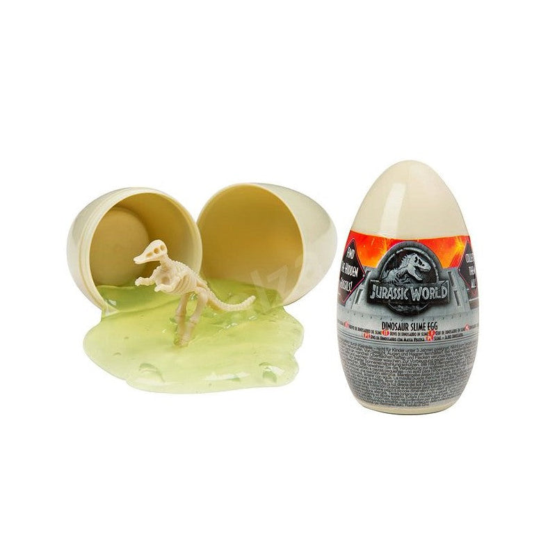 Dinosaur toy inside an open egg壳 with 'Jurassic World' branding on a white background