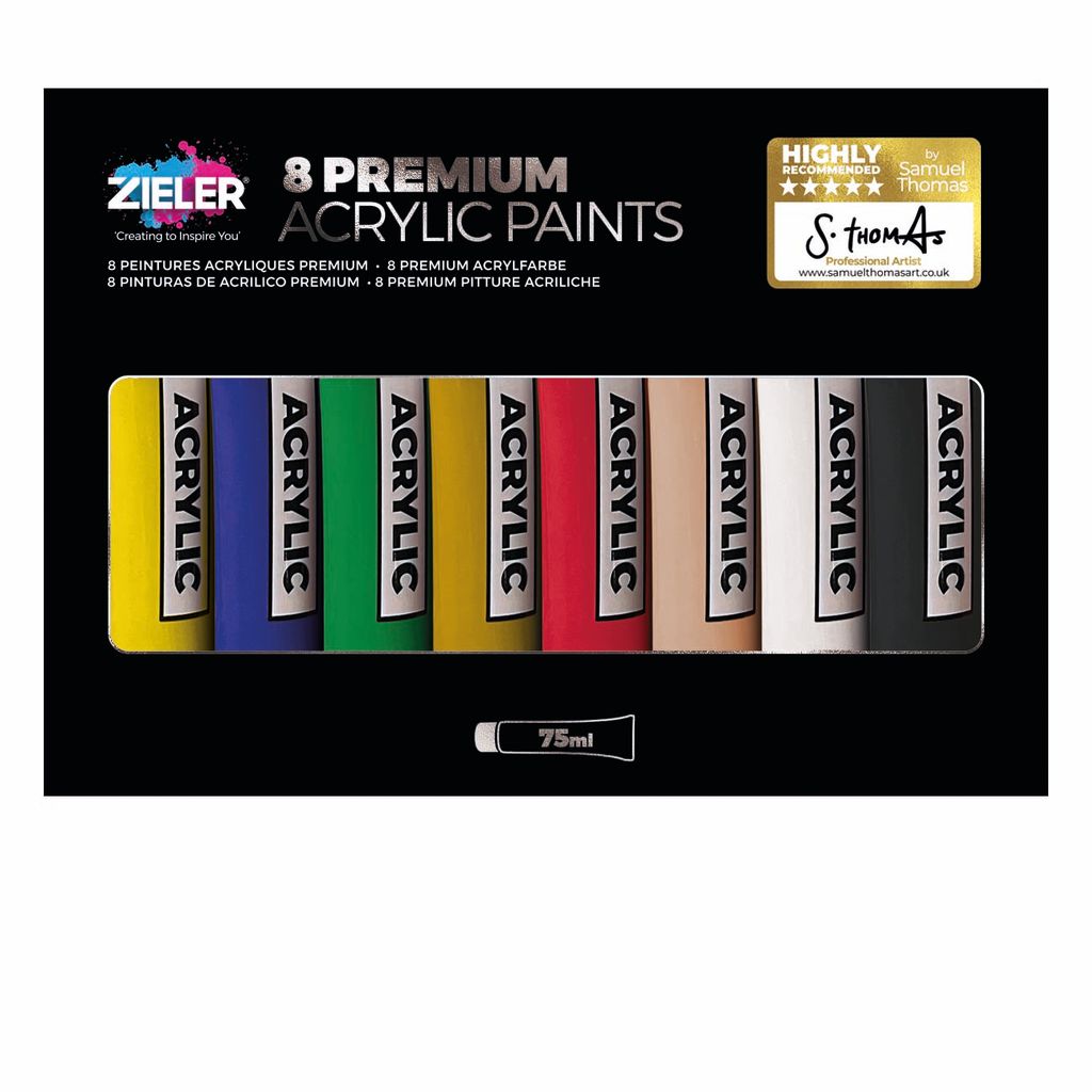 Zieler Premium Acrylic Paints Set – 8 Colours (75ml)