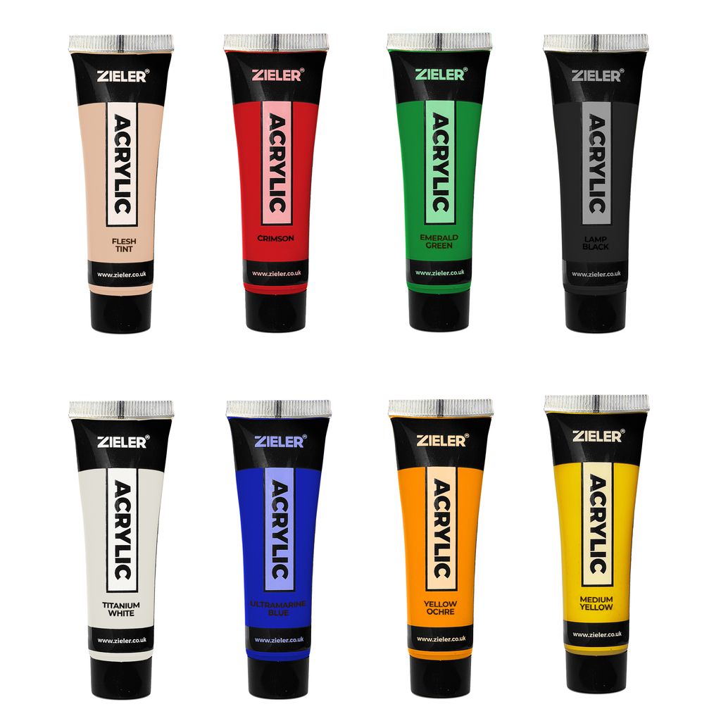 Zieler Premium Acrylic Paints Set – 8 Colours (75ml)