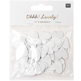 SET OF 48 WOODEN DECO EMBELLISHMENTS 'RICO DESIGN - OHHH! LOVELY!' WHITE HEART