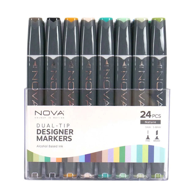 Nova Sketch Dual Tip Alcohol Markers - Nature (24 Pack)