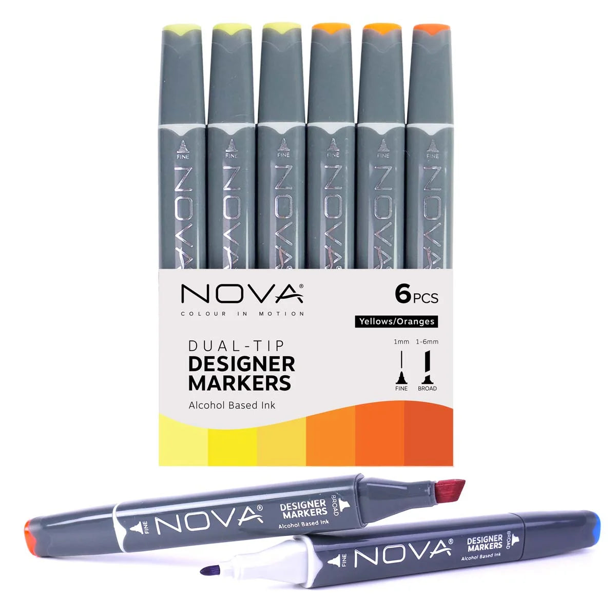 Nova Designer Dual Tip Alcohol Markers - Orange/Yellow (6 Pack)