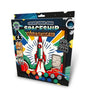 A packaged wooden art craft kit labeled 'Create Your Own Spaceship' with a colorful space-themed box showing a rocket, paint pots, and small included components.