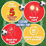 Instructions for playing '5 Second Rule' mini-game on a grass background with soccer balls.