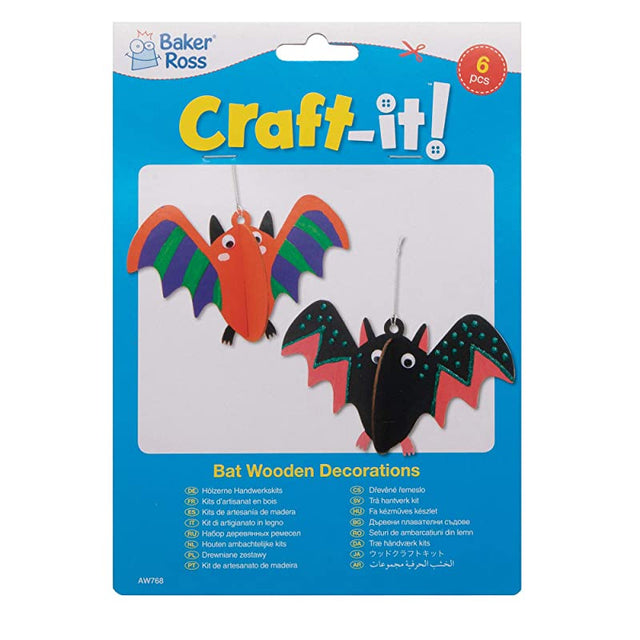 Baker Ross Wooden 3D Bat Decorations (Pack of 6)