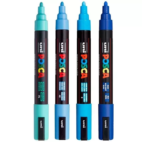 Posca PC-5M Medium Bullet Tip Paint Markers Wallet of 4 Blues