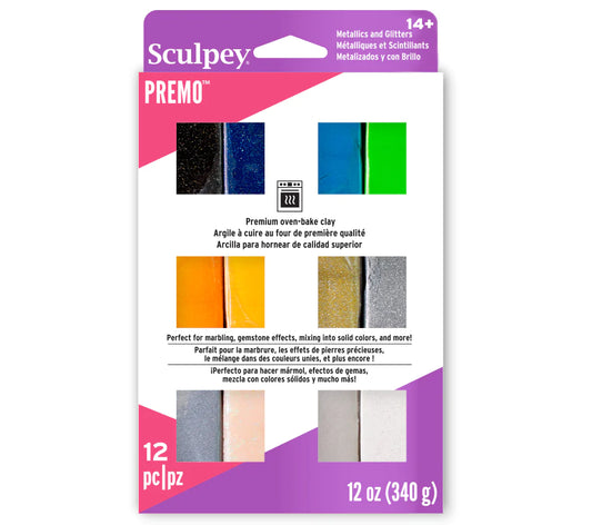 Sculpey Premo Clay 12 Piece Metallics and Glitters Multipack