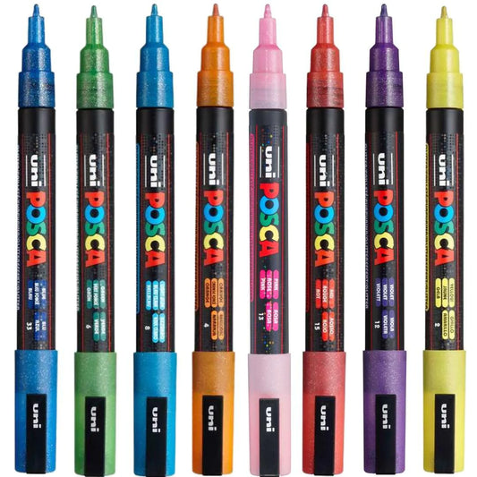 Posca PC-3M Fine Tip Paint Markers Wallet Of 8 Sparkling Colours