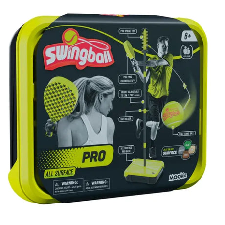 Swingball Pro packaging with images of a man and woman and product details.