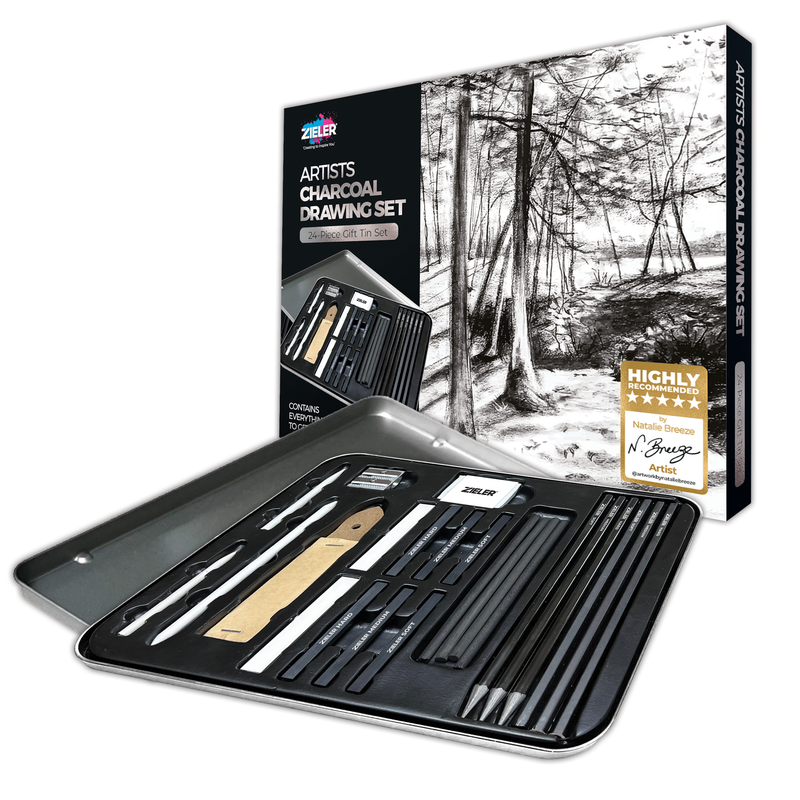 Zieler Artists Charcoal Drawing Tin Set (24 Pieces)