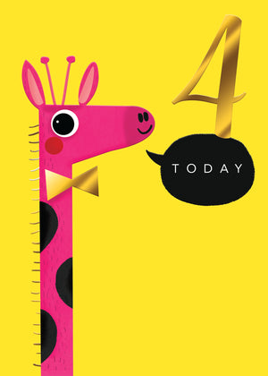 Happy Birthday Card & Envelope - Girl Age 4 - Giraffe