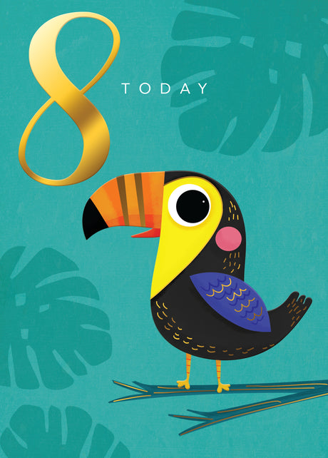 Happy Birthday Card & Envelope Girl Age 8 - Toucan