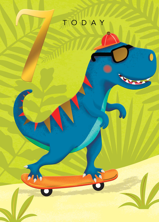 Happy Birthday Card & Envelope Boy Age 7 - Dinosaur
