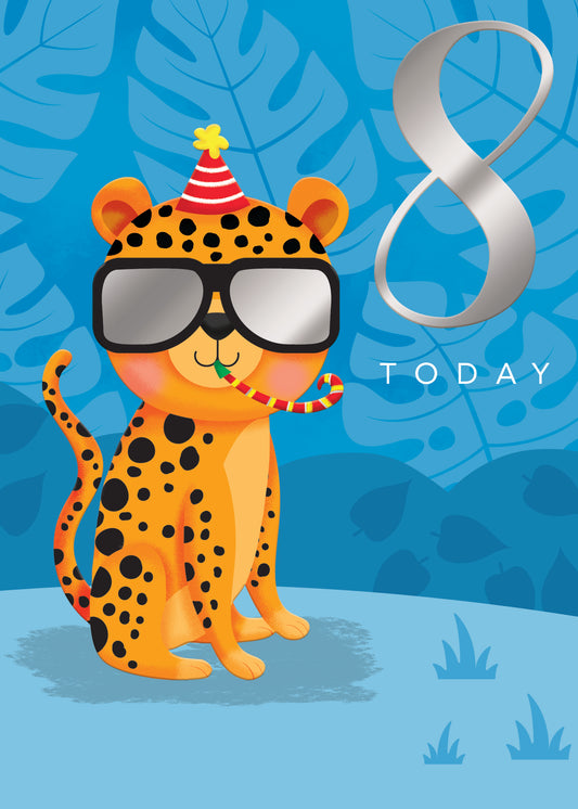 Happy Birthday Card & Envelope Boy Age 8 - Cheetah