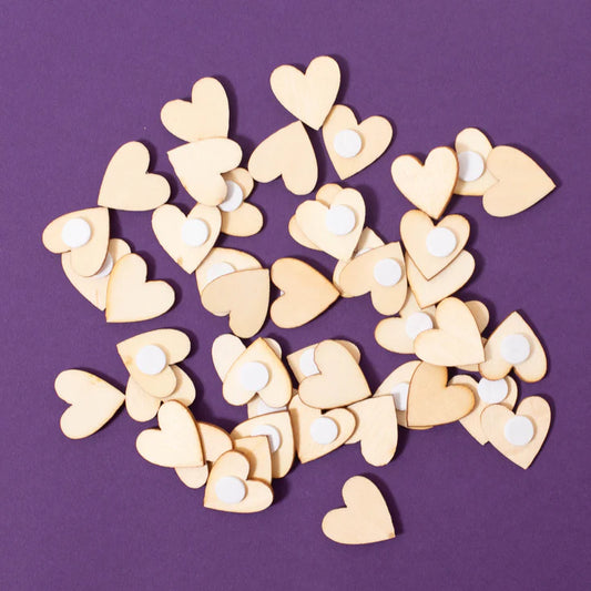 WOODEN STICKER HEART, NATURE 48 PCS