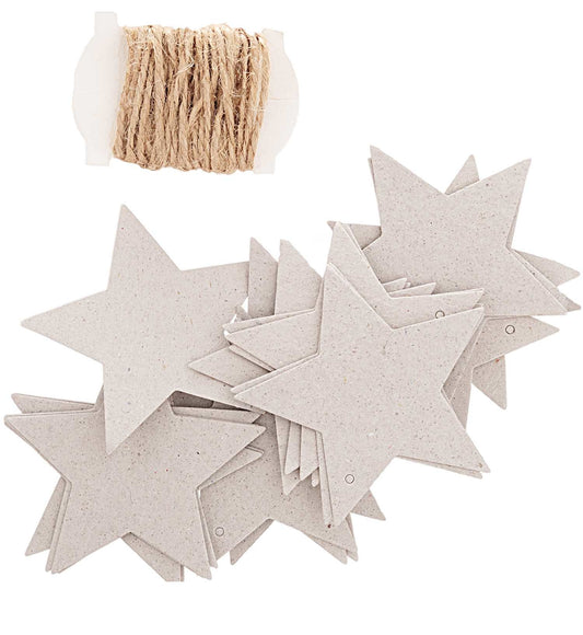 24 Star-Shaped Grey Paper Tags with String Attachment