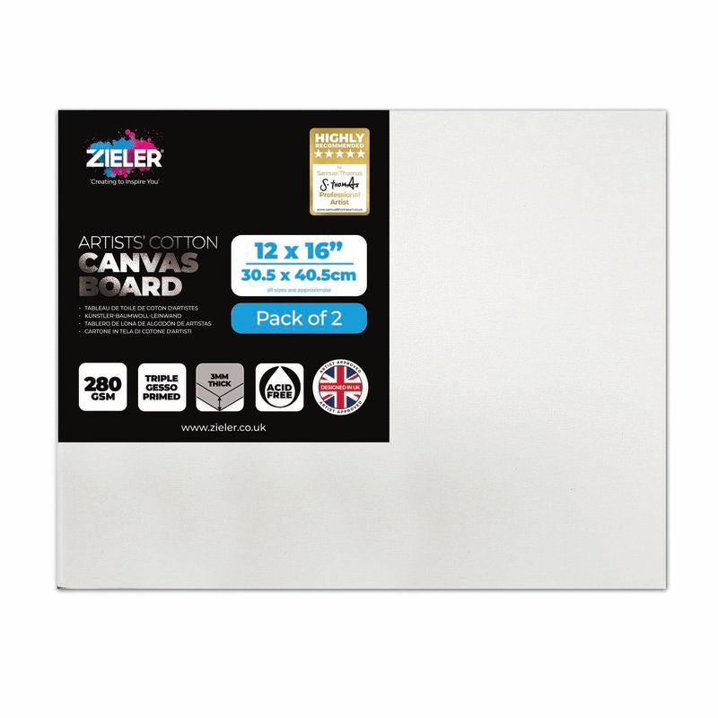 Zieler Stretched White Canvas Boards - 12" x 16" (Pack of 2)