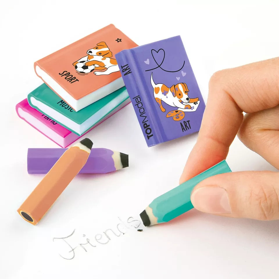 TOPModel Eraser Set Mini School Books & Pencils