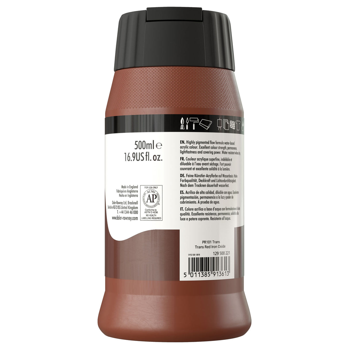 Daler Rowney System3 Burnt Sienna 500ml Acrylic Paint Tube 