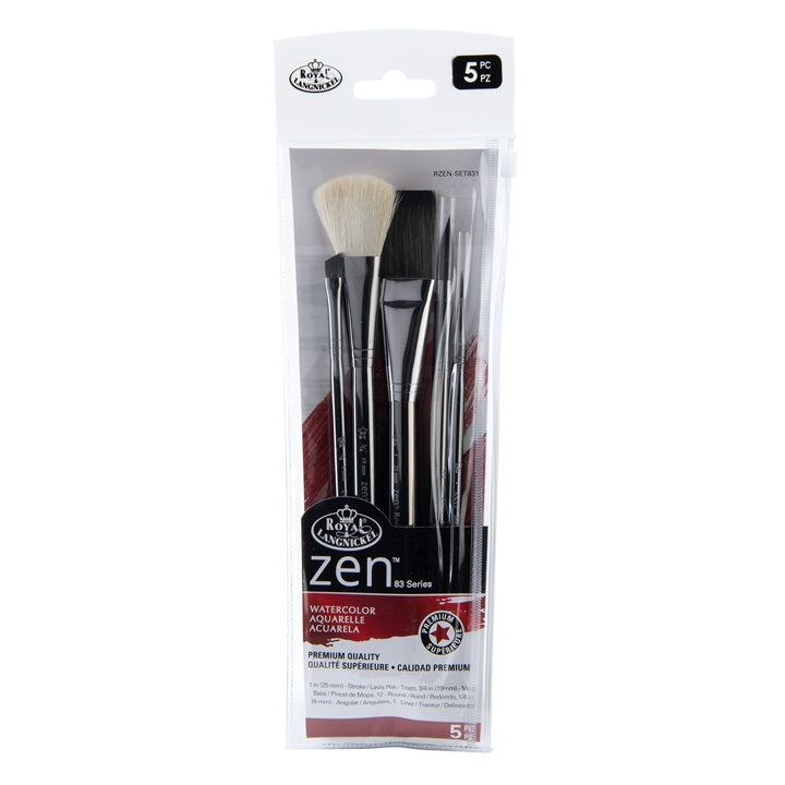 Zen 5 Piece Long Handle Watercolour Stroke Brush Set