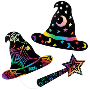 Witches & Wizards Scratch Art Hats & Wands (Pack of 4)