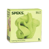 A box of Speks. Calming Focus Putty in the shade citron. Blur. in a light lime green color, shown on a plain white background.
