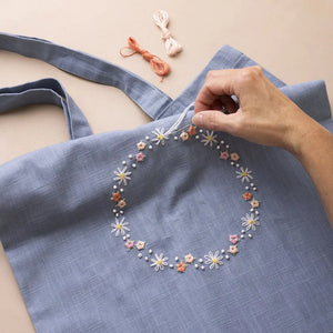 Craft Kit Embroidery Tote Bag Pigeon Blue
