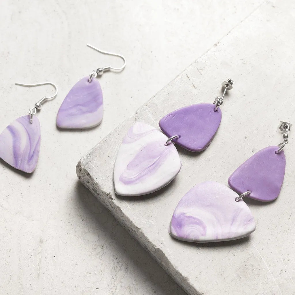 Mini Craft Kit Jewellery Clay Marbled Earrings Lilac