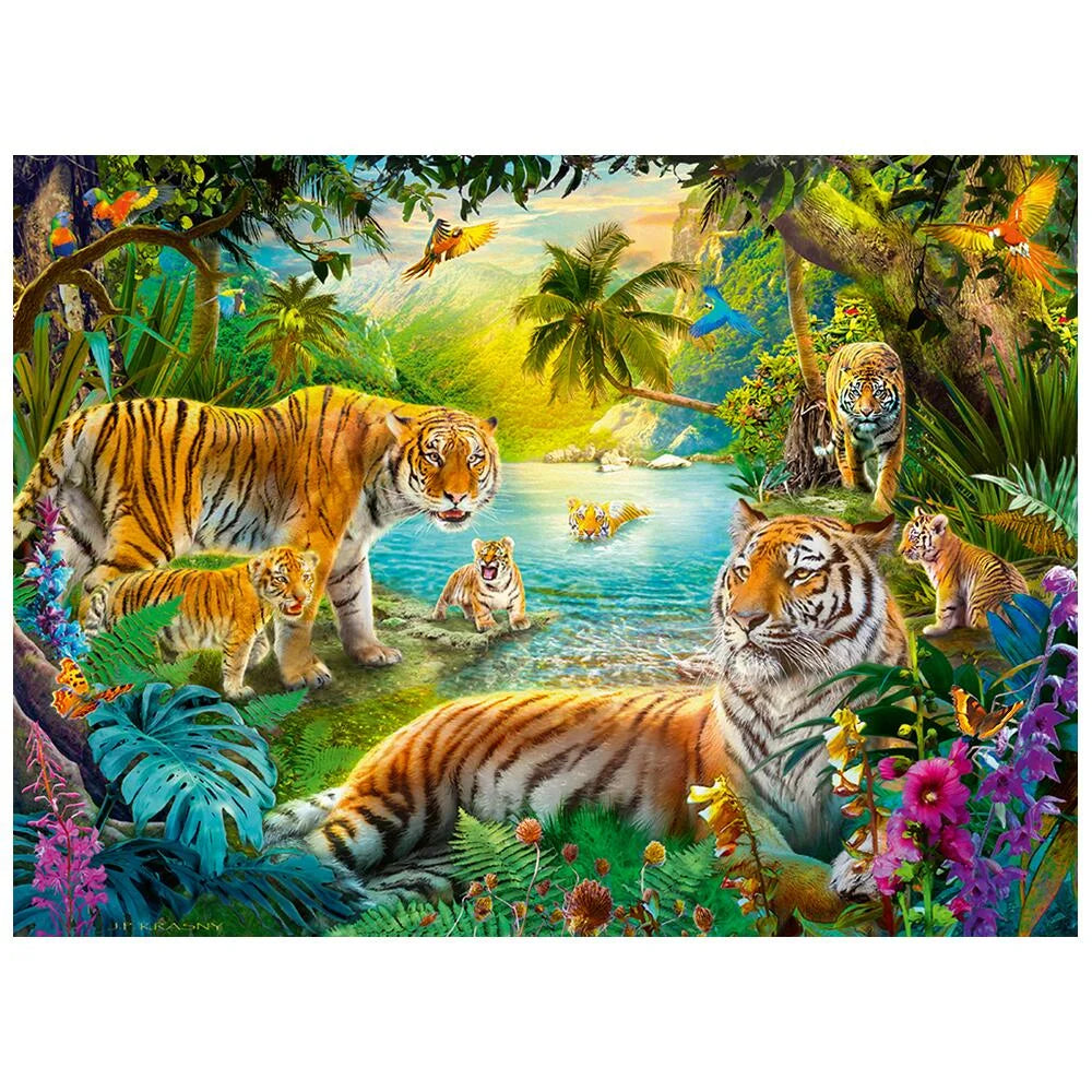 500 Piece Jigsaw Puzzle - Tiger Family In Oasis