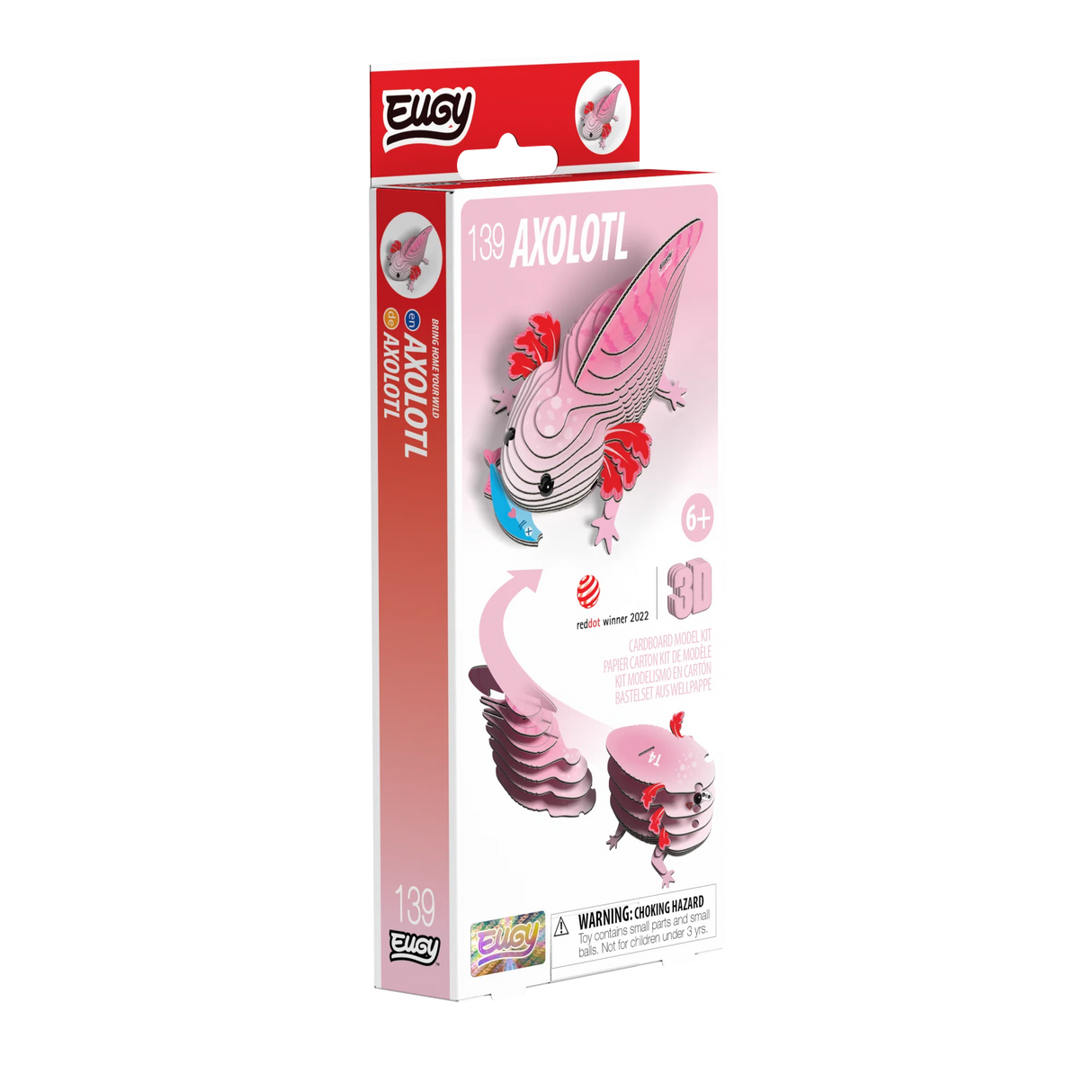 Eugy Axolotl 3D puzzle packaging on a white background